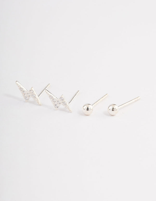 Sterling Silver Diamante Lightning Bolt Earring Pack