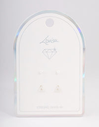 Sterling Silver Diamante Triangle & Pearl Stud Earring Pack - link has visual effect only