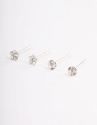 Sterling Silver Diamante Flower Stud Earring Pack - link has visual effect only