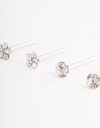 Sterling Silver Diamante Flower Stud Earring Pack - link has visual effect only