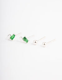 Sterling Silver Diamante & Green Baguette Stud Earring Pack - link has visual effect only