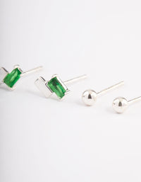 Sterling Silver Diamante & Green Baguette Stud Earring Pack - link has visual effect only