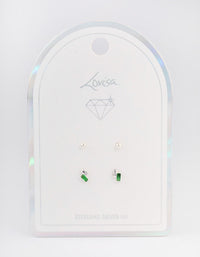 Sterling Silver Diamante & Green Baguette Stud Earring Pack - link has visual effect only