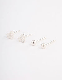 Sterling Silver Diamante Love Heart Stud Earring Pack - link has visual effect only