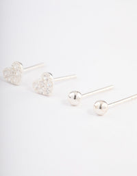 Sterling Silver Diamante Love Heart Stud Earring Pack - link has visual effect only