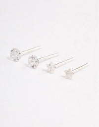 Sterling Silver Diamante & Star Stud Earring Pack - link has visual effect only