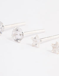 Sterling Silver Diamante & Star Stud Earring Pack - link has visual effect only