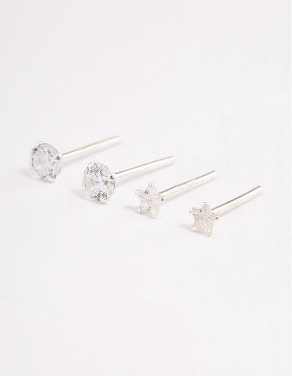 Sterling Silver Diamante & Star Stud Earring Pack