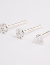 Sterling Silver Diamante & Triangle Stud Earring Pack - link has visual effect only