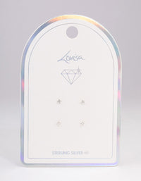 Sterling Silver Diamante & Triangle Stud Earring Pack - link has visual effect only