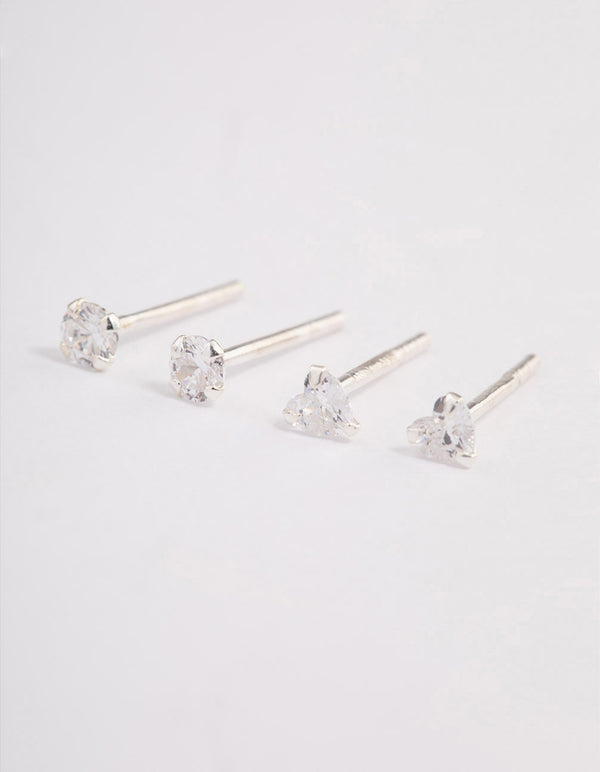 Sterling Silver Diamante & Triangle Stud Earring Pack