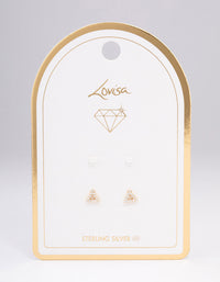 Gold Plated Sterling Silver Diamante Triangle & Pearl Stud Earring Pack - link has visual effect only