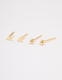 Gold Plated Sterling Silver Lightning Bolt Stud Earring Pack - link has visual effect only