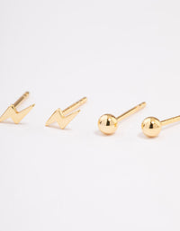 Gold Plated Sterling Silver Lightning Bolt Stud Earring Pack - link has visual effect only