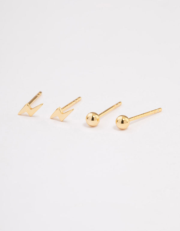 Gold Plated Sterling Silver Lightning Bolt Stud Earring Pack