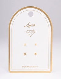 Gold Plated Sterling Silver Solid Star Stud Earring Pack - link has visual effect only