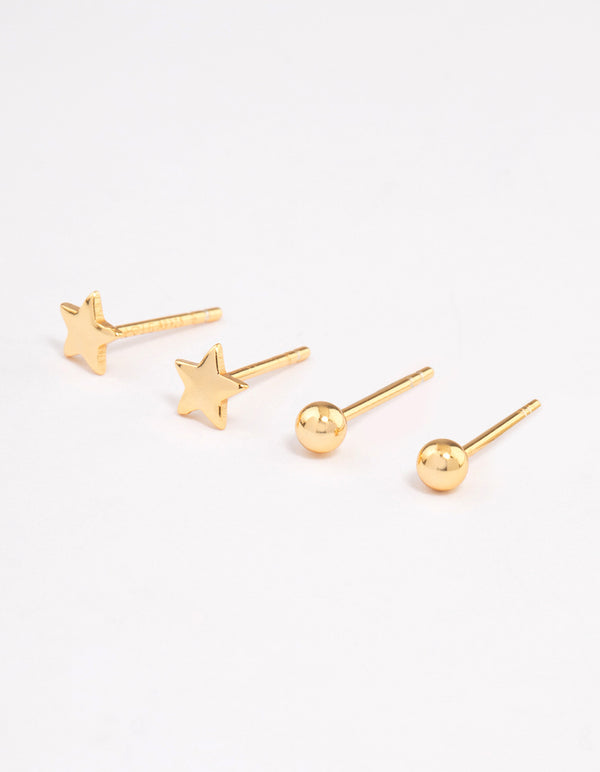 Gold Plated Sterling Silver Solid Star Stud Earring Pack