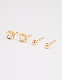 Gold Plated Sterling Silver Pearl & Flower Stud Earring Pack - link has visual effect only