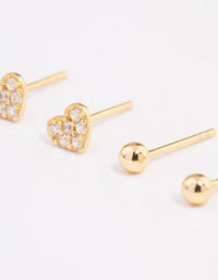 Gold Plated Sterling Silver Diamante & Heart Stud Earring Pack - link has visual effect only