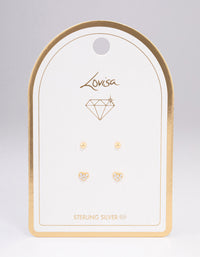 Gold Plated Sterling Silver Diamante & Heart Stud Earring Pack - link has visual effect only