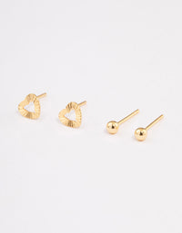 Gold Plated Sterling Silver Textured Heart Stud Earring Pack - link has visual effect only