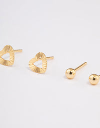 Gold Plated Sterling Silver Textured Heart Stud Earring Pack - link has visual effect only