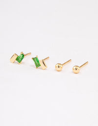 Gold Plated Sterling Silver Diamante & Baguette Stud Earring Pack - link has visual effect only