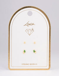 Gold Plated Sterling Silver Diamante & Baguette Stud Earring Pack - link has visual effect only