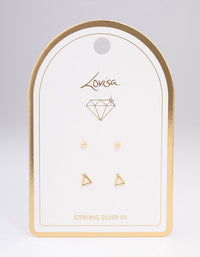 Gold Plated Sterling Silver Plain & Cut Out Triangle Earring Pack - link has visual effect only