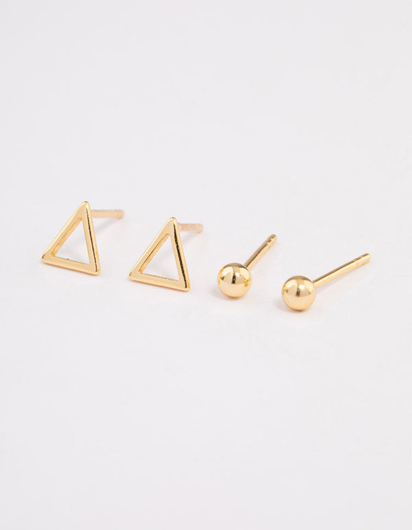 Gold Plated Sterling Silver Plain & Cut Out Triangle Earring Pack