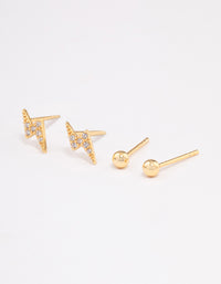 Gold Plated Sterling Silver Diamante Lightning Bolt Earring Pack - Lovisa