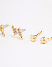 Gold Plated Sterling Silver Diamante Lightning Bolt Earring Pack - link has visual effect only