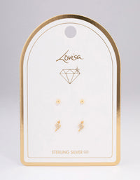 Gold Plated Sterling Silver Diamante Lightning Bolt Earring Pack - link has visual effect only