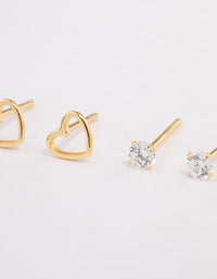 Gold Plated Sterling Silver Cut Out Heart Stud Earring Pack - link has visual effect only