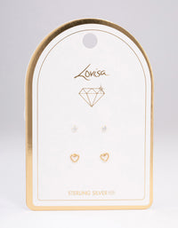 Gold Plated Sterling Silver Cut Out Heart Stud Earring Pack - link has visual effect only