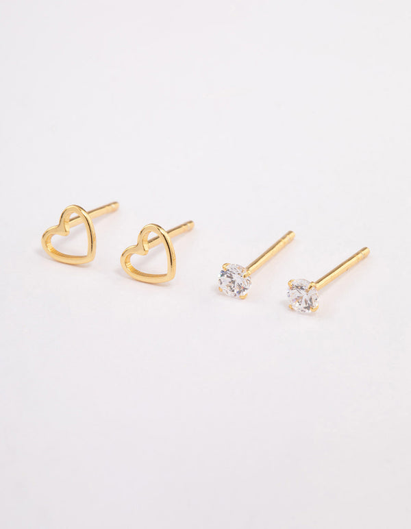 Gold Plated Sterling Silver Cut Out Heart Stud Earring Pack