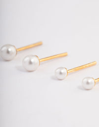 Gold Plated Sterling Silver Pearl Stud Earring Pack - link has visual effect only