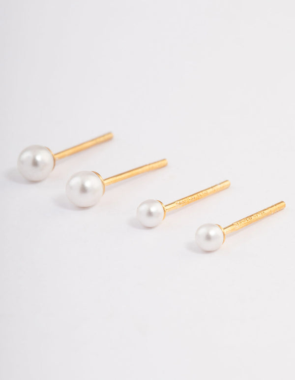 Gold Plated Sterling Silver Pearl Stud Earring Pack