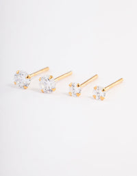 Gold Plated Sterling Silver Double Diamante Stud Earring Pack - link has visual effect only