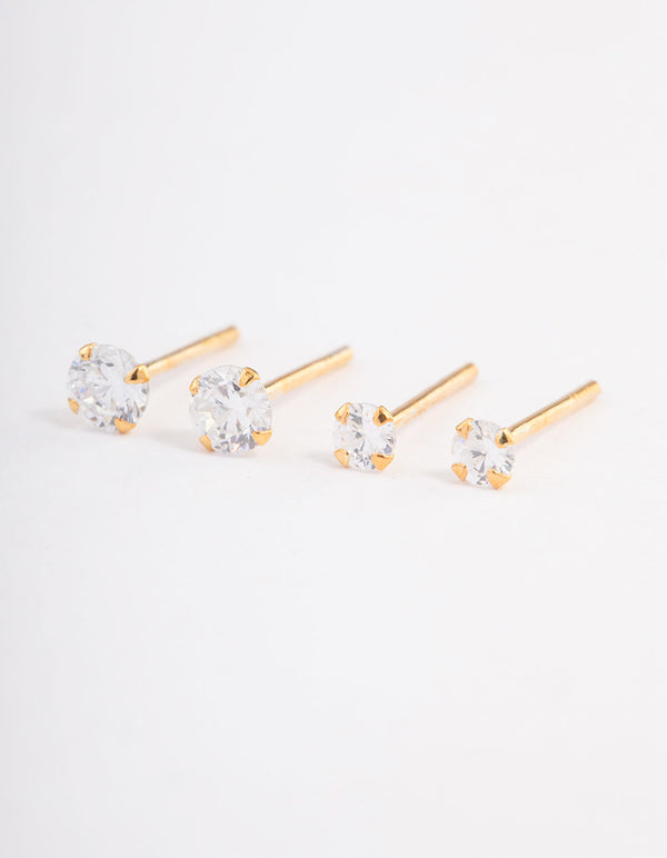 Gold Plated Sterling Silver Double Diamante Stud Earring Pack