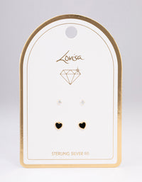 Gold Plated Sterling Silver Diamante & Black Heart Stud Earring Pack - link has visual effect only