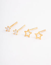 Gold Plated Sterling Silver Diamante Cut Out Star Stud Earring Pack - link has visual effect only