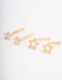 Gold Plated Sterling Silver Diamante Cut Out Star Stud Earring Pack - link has visual effect only