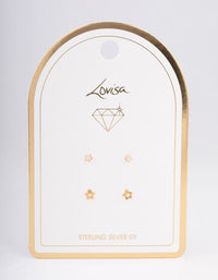 Gold Plated Sterling Silver Diamante Cut Out Star Stud Earring Pack - link has visual effect only