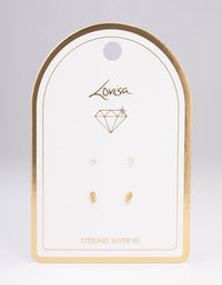 Gold Plated Sterling Silver Diamante & Fish Stud Earring Pack - link has visual effect only