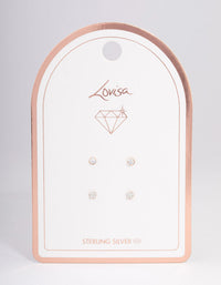 Rose Gold Plated Sterling Silver Diamante & Flower Stud Earring Pack - link has visual effect only