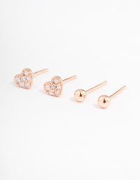 Rose Gold Plated Sterling Silver Diamante & Heart Stud Earring Pack - link has visual effect only