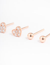 Rose Gold Plated Sterling Silver Diamante & Heart Stud Earring Pack - link has visual effect only