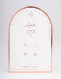 Rose Gold Plated Sterling Silver Diamante & Heart Stud Earring Pack - link has visual effect only