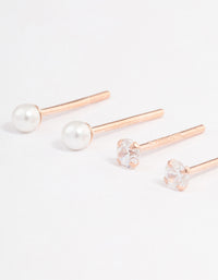 Rose Gold Plated Sterling Silver Pearl & Diamante Stud Earring Pack - link has visual effect only